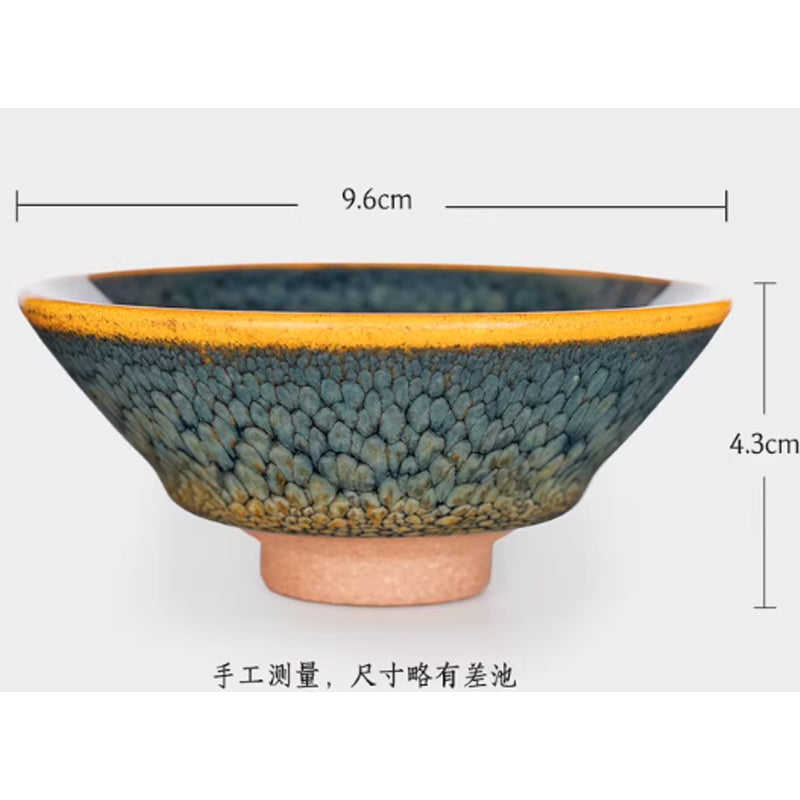 【我家後井】綠鷓鴣大號鬥笠杯：高端油滴建盞，純手工陶瓷功夫茶盞主人杯