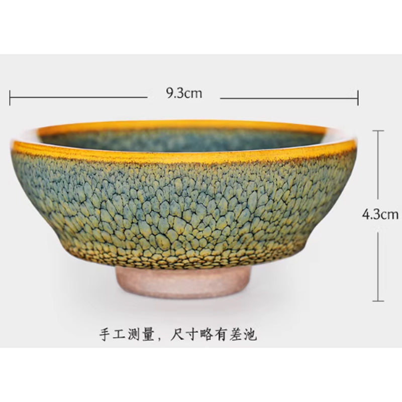 【我家後井】綠鷓鴣大號鬥笠杯：高端油滴建盞，純手工陶瓷功夫茶盞主人杯