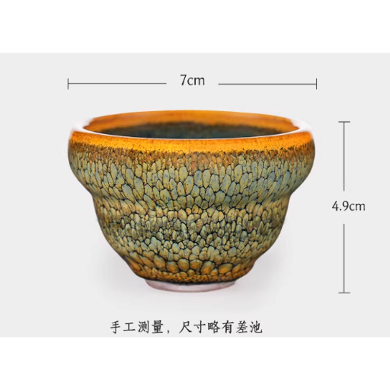 【我家後井】綠鷓鴣大號鬥笠杯：高端油滴建盞，純手工陶瓷功夫茶盞主人杯