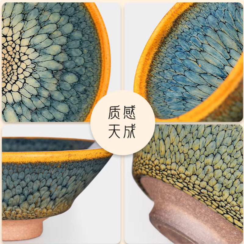 【我家後井】綠鷓鴣大號鬥笠杯：高端油滴建盞，純手工陶瓷功夫茶盞主人杯
